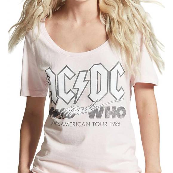 NEW RECYCLED KARMA ac/dc who made who tour scoop neck tee in petal - Picture 2 of 3